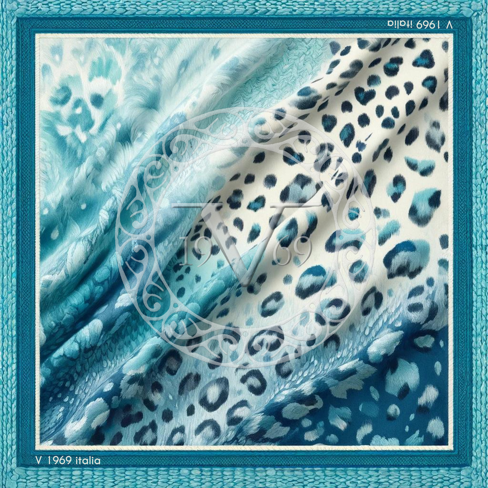 Carré de soie Grand Blue Tiger Bleu 100% Soie 90x90cm