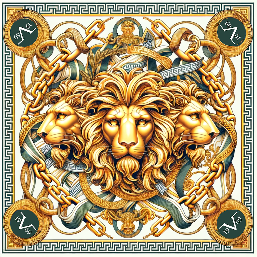 Carré de soie Grand ThreeLions 100% Soie 90x90cm