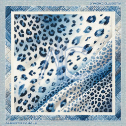 Grand carré de soie Blue Panther Zoé Bleu 100% Soie 90x90cm