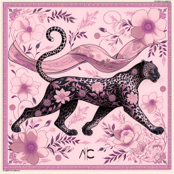 Petit carré de soie Proud Panther Cléo Rose 100% Soie 70x70cm