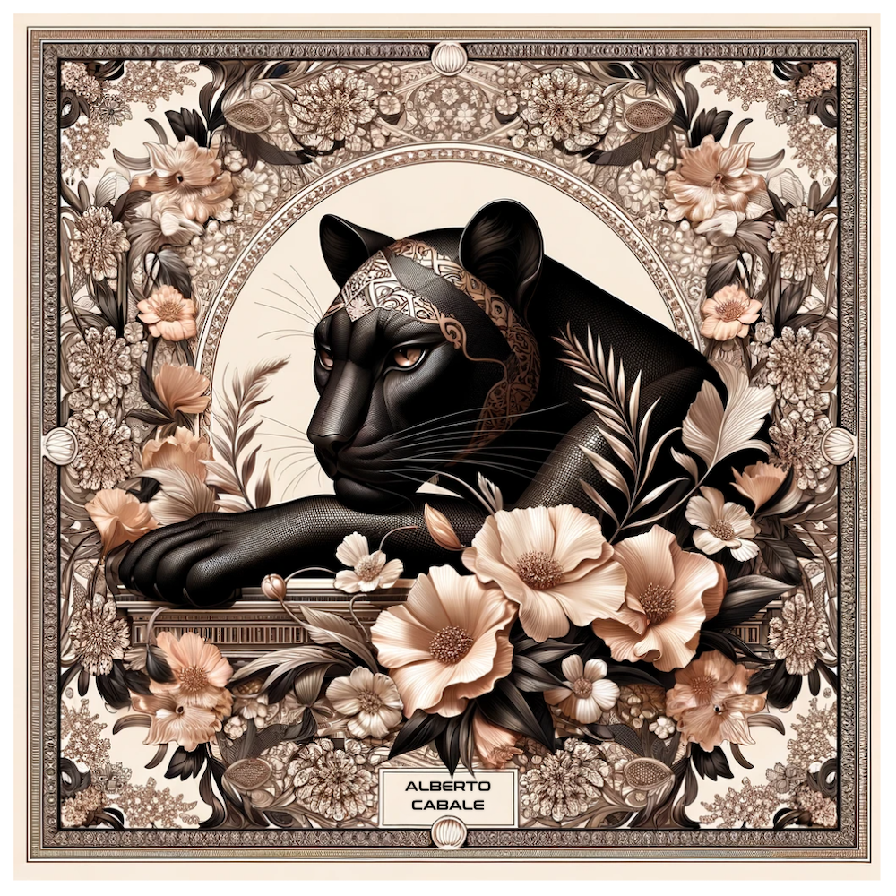 Grand carré de soie Black Panther Zoé Beige 100% Soie 90x90cm